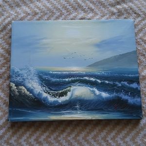 Signed H. Gailey Oil on Canvas Painting Sea Waves 8" x 10"